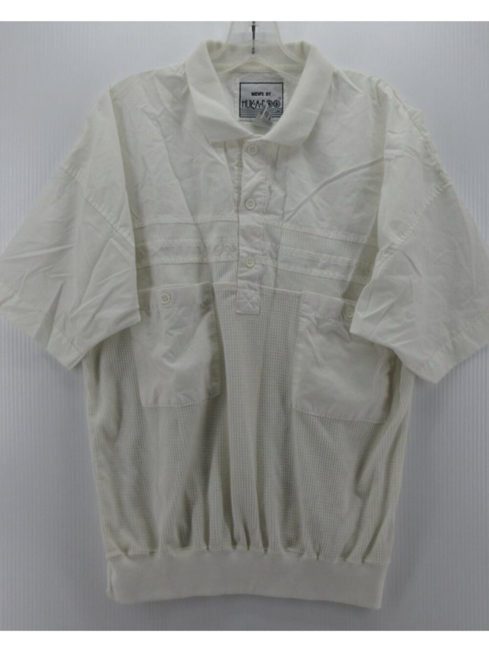 VINTAGE Huk A Poo Polo Shirt XL 80s Leisure Thermal Waffle Banded *